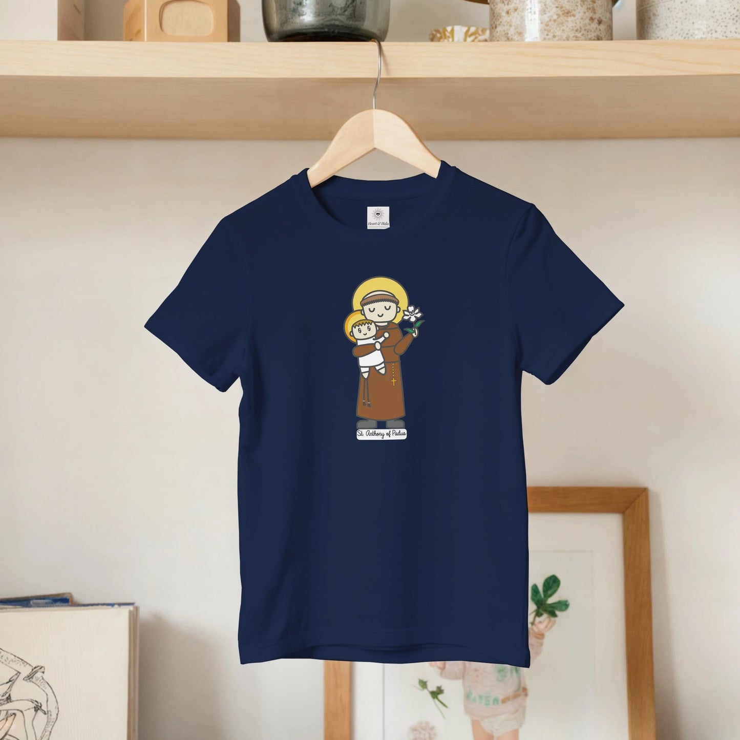 Saint Anthony and Baby Jesus Kids Cotton T-Shirt - Heart & Halo