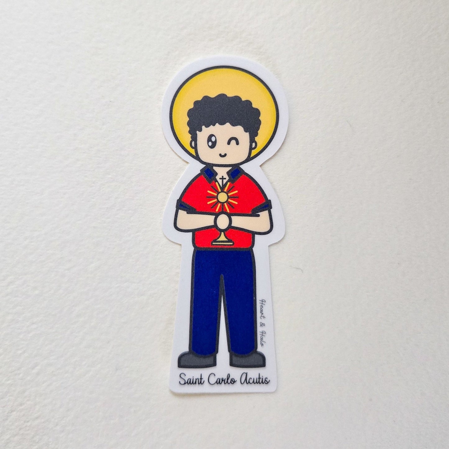 Saint Carlo Acutis 3" Waterproof Sticker - Heart & Halo
