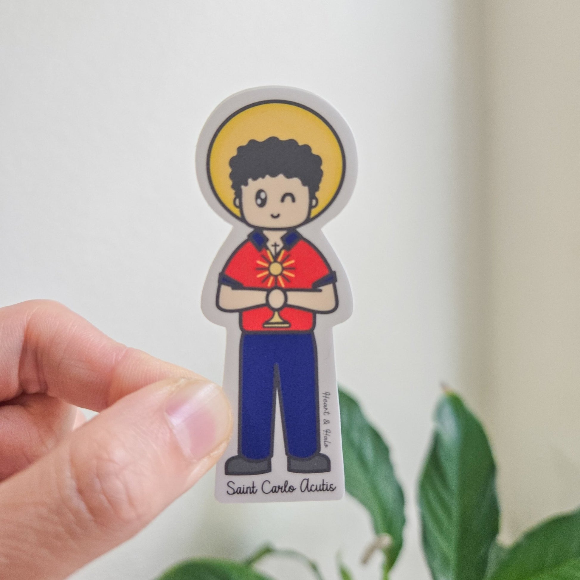 Saint Carlo Acutis 3" Waterproof Sticker - Heart & Halo