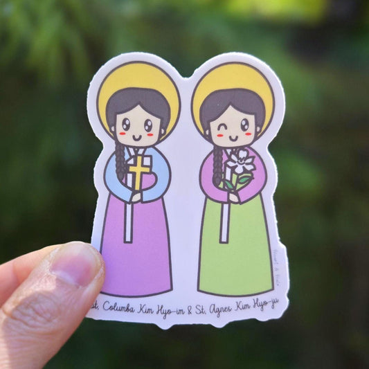 Saint Columba Kim Hyo - im & Saint Agnes Kim Hyo - ju 3" Sticker - Heart & Halo