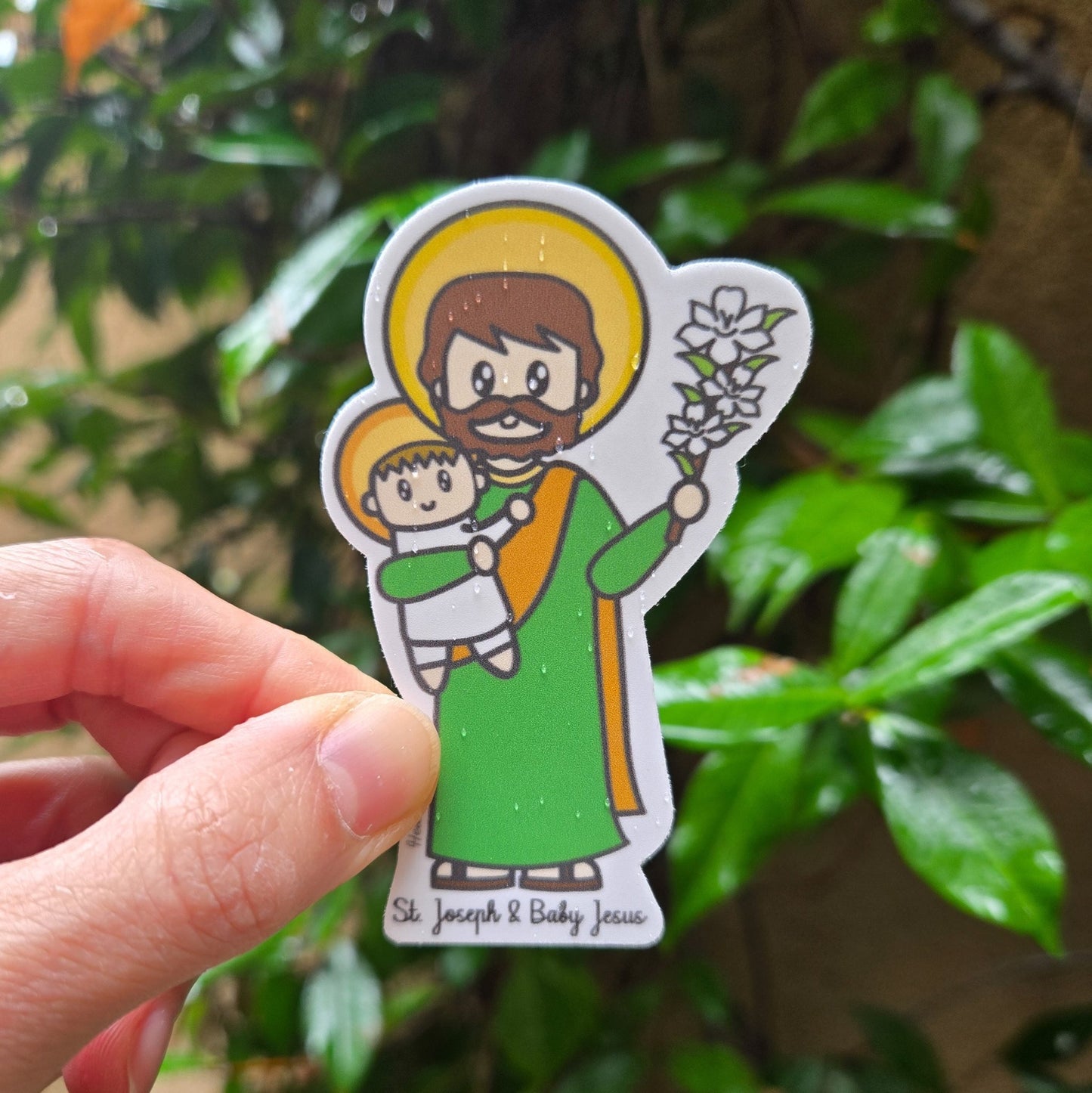 Saint Joseph and Baby Jesus Waterproof Sticker - Heart & Halo