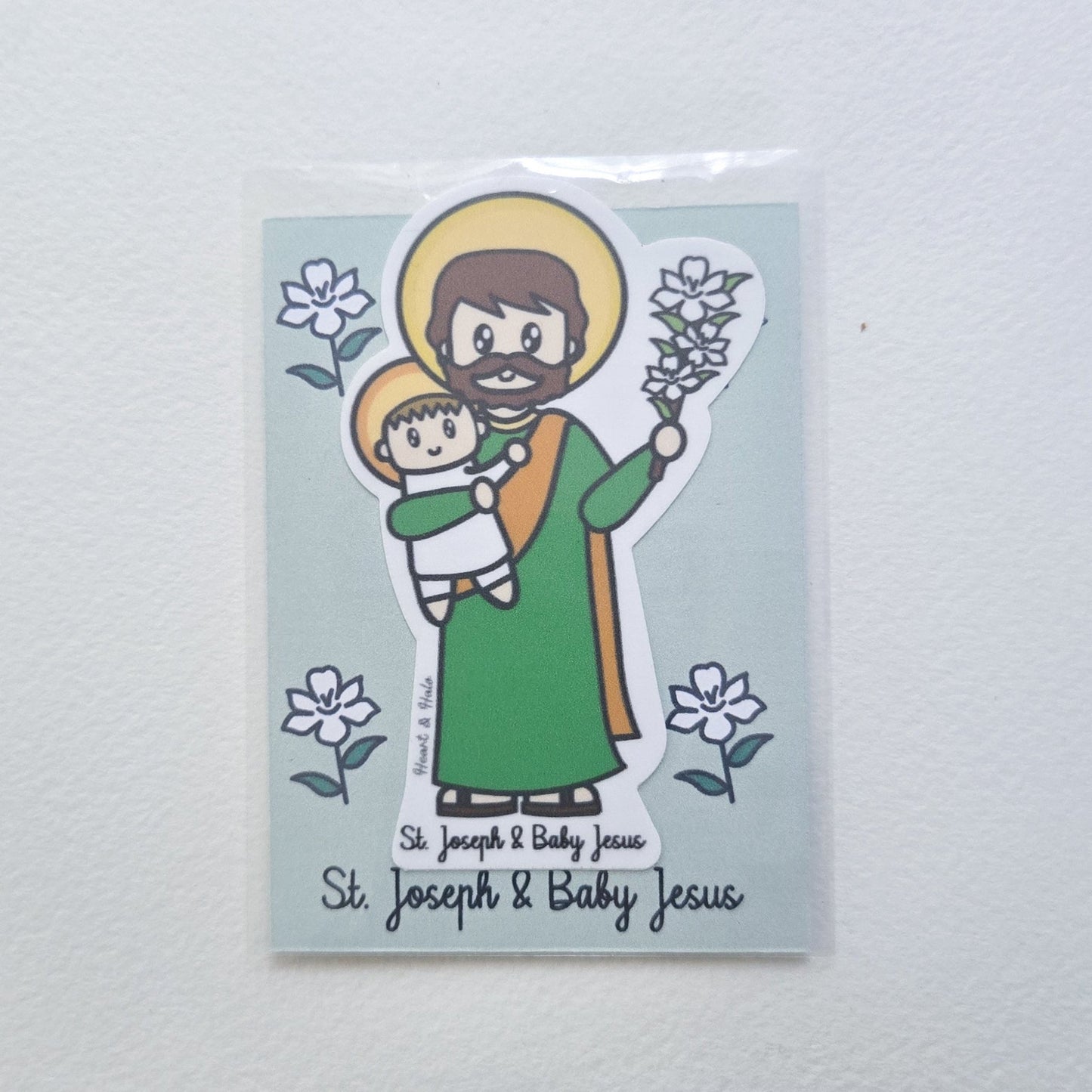 Saint Joseph and Baby Jesus Waterproof Sticker - Heart & Halo