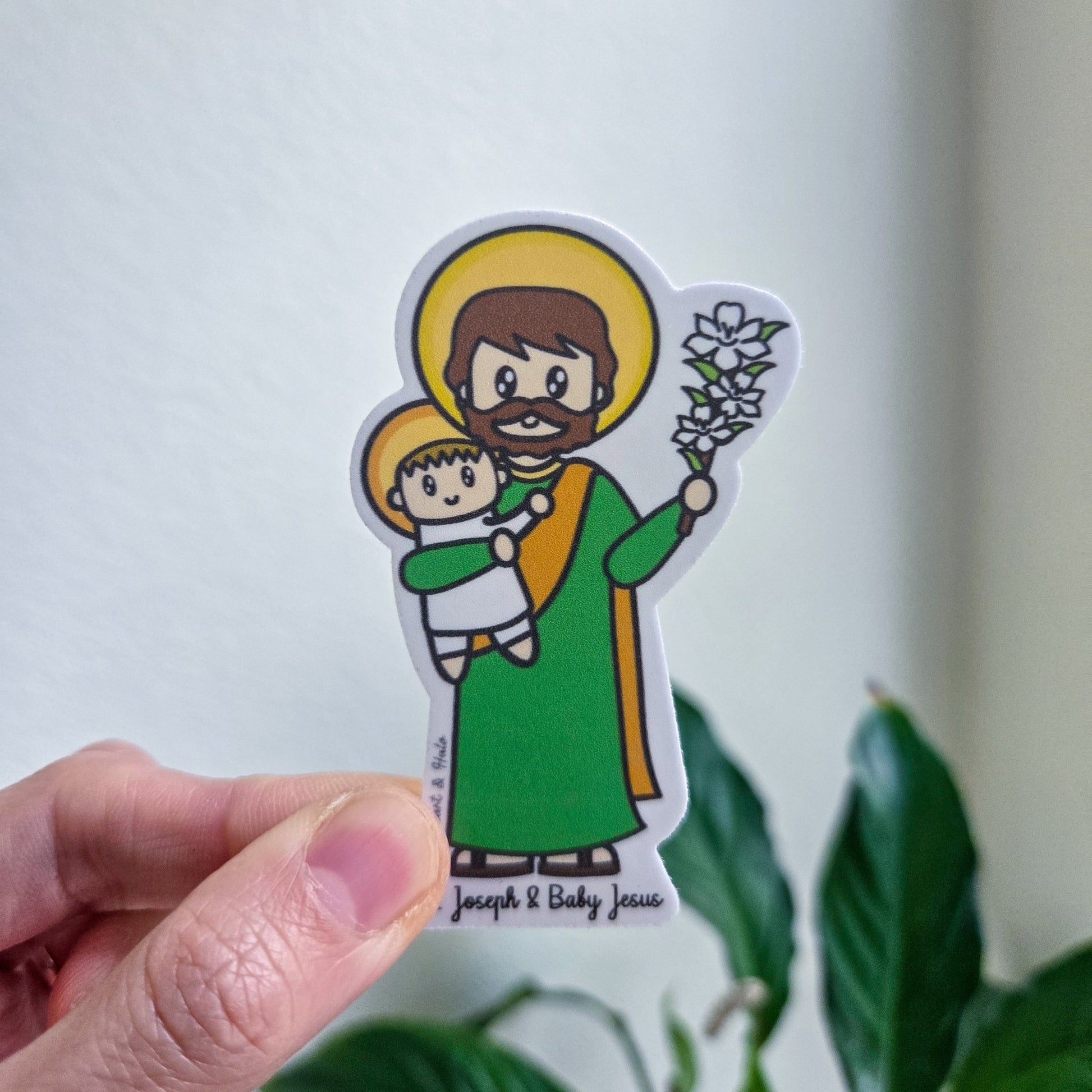 Saint Joseph and Baby Jesus Waterproof Sticker - Heart & Halo