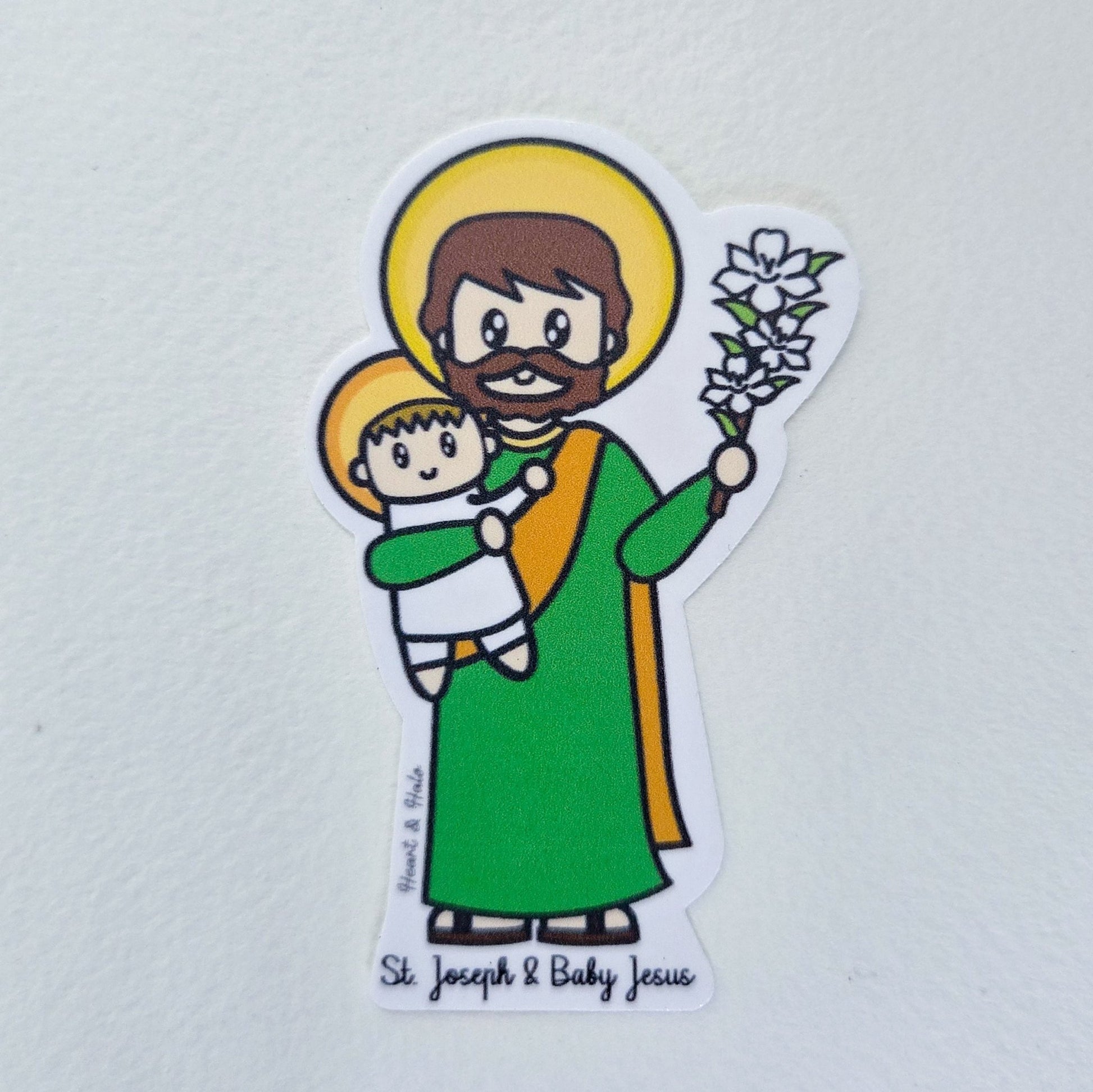 Saint Joseph and Baby Jesus Waterproof Sticker - Heart & Halo