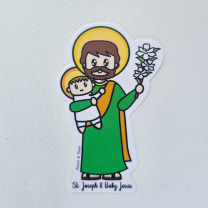 Saint Joseph and Baby Jesus Waterproof Sticker - Heart & Halo