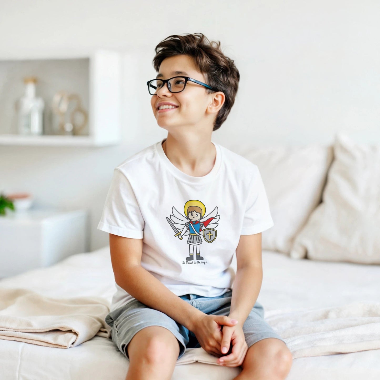 Saint Michael the Archangel Kids Cotton T-Shirt - Heart & Halo