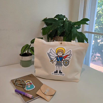Saint Michael the Archangel Medium Tote Bag - Heart & Halo