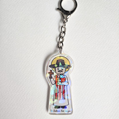St. Andrew Kim Taegon Acrylic Keychain | 2.75" Double - Sided Catholic Charm - Heart & Halo