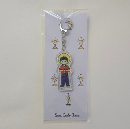 St. Carlo Acutis Acrylic Keychain | Catholic Charm - Heart & Halo