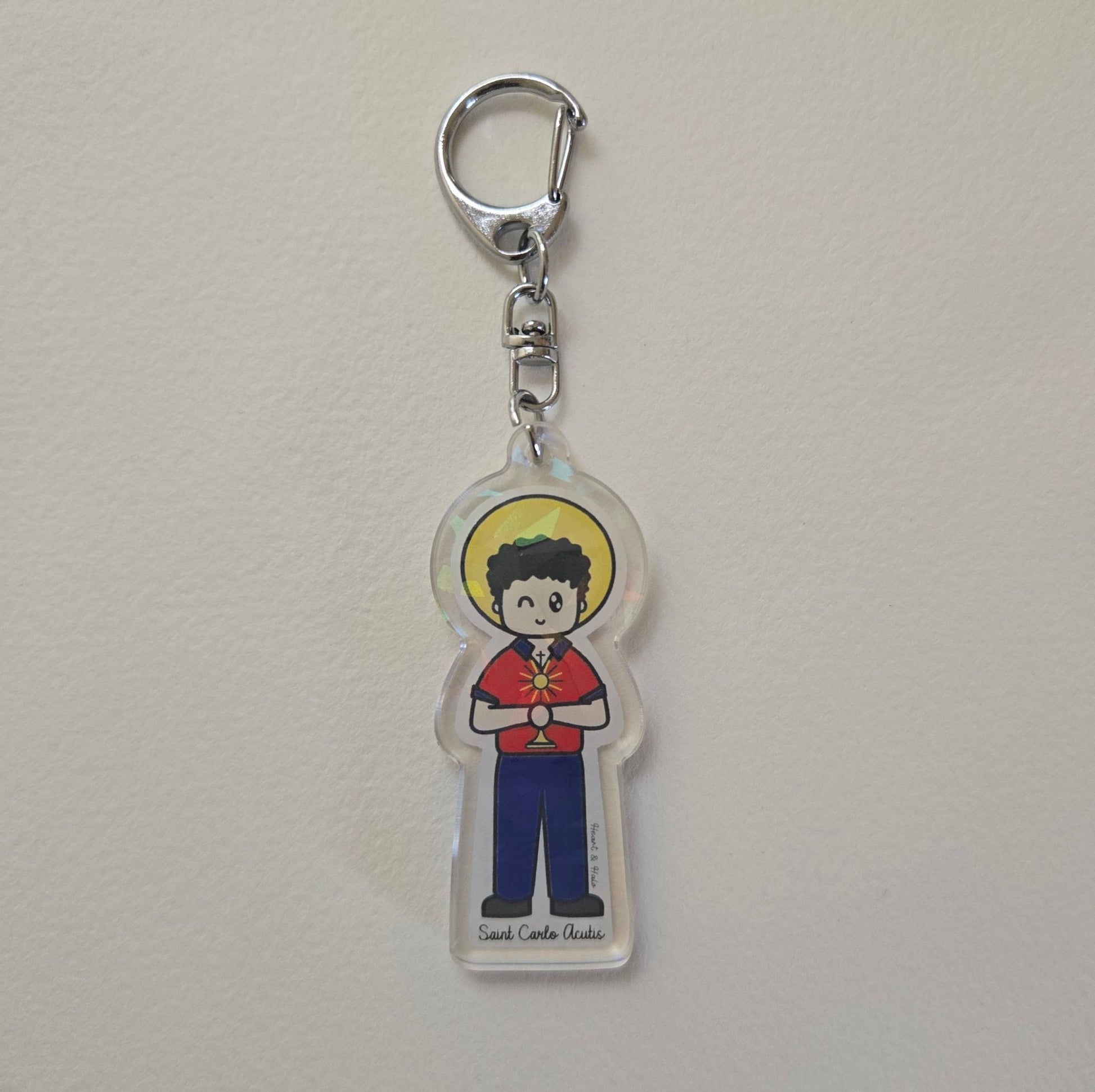 St. Carlo Acutis Acrylic Keychain | Catholic Charm - Heart & Halo