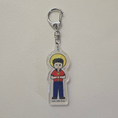 St. Carlo Acutis Acrylic Keychain | Catholic Charm - Heart & Halo