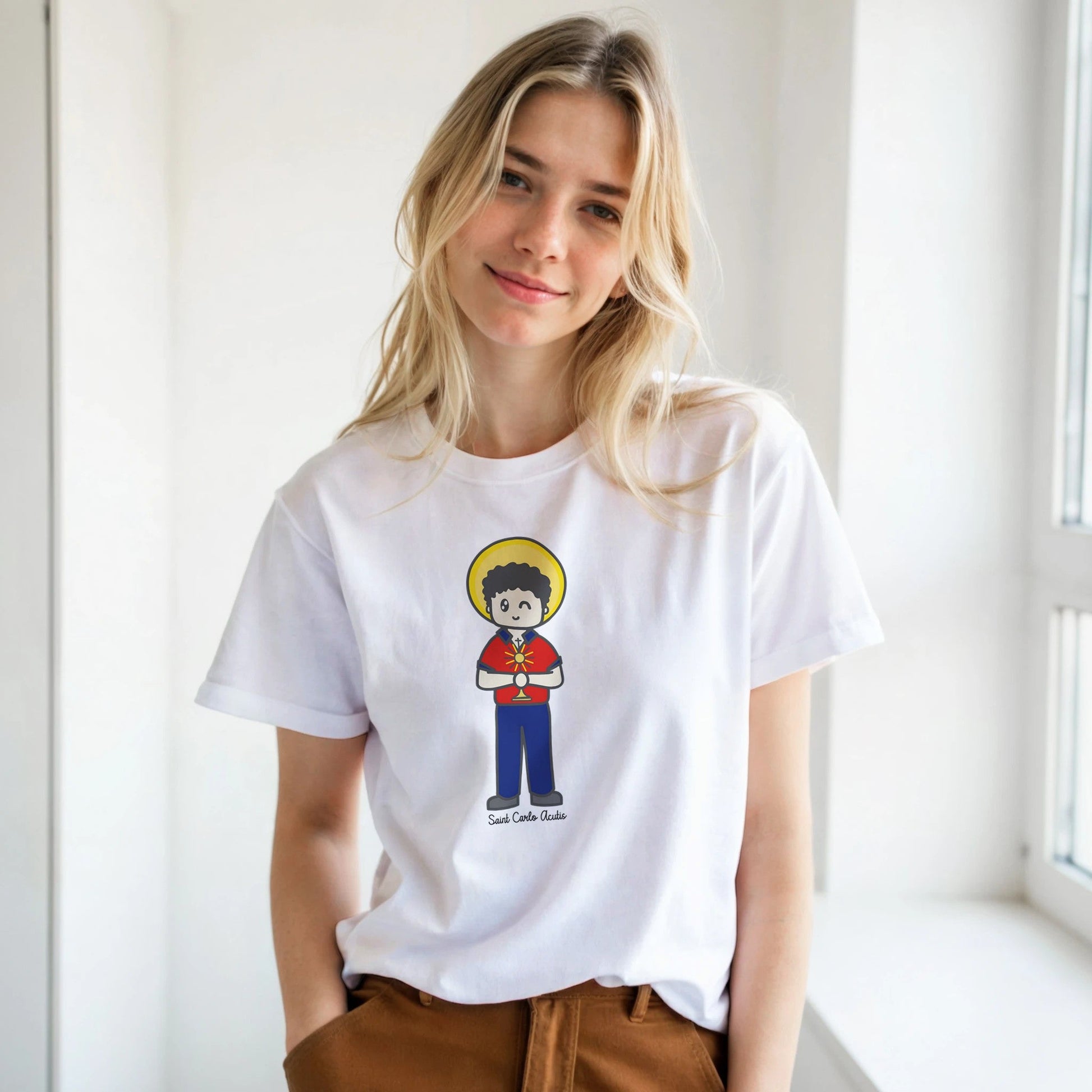St Carlo Acutis Adult T-Shirt - Heart & Halo