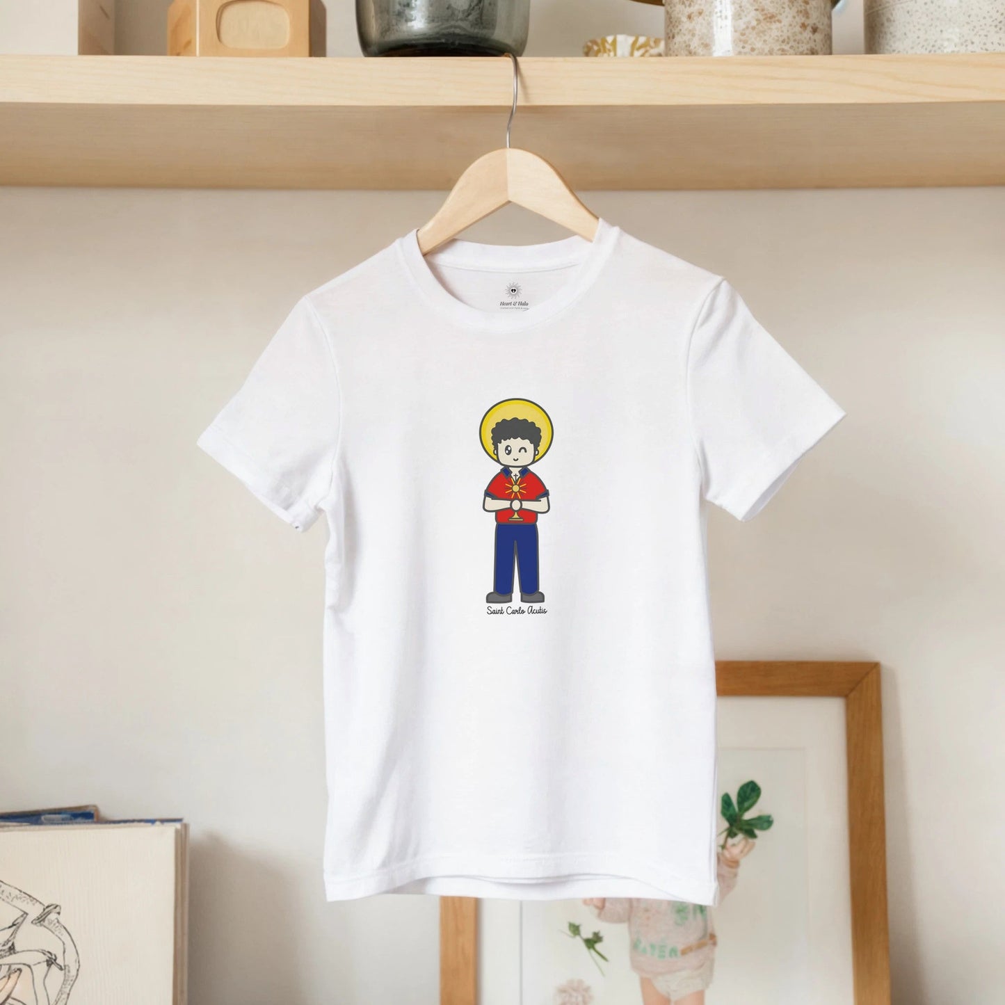 St Carlo Acutis Kids Cotton T-Shirt - Heart & Halo