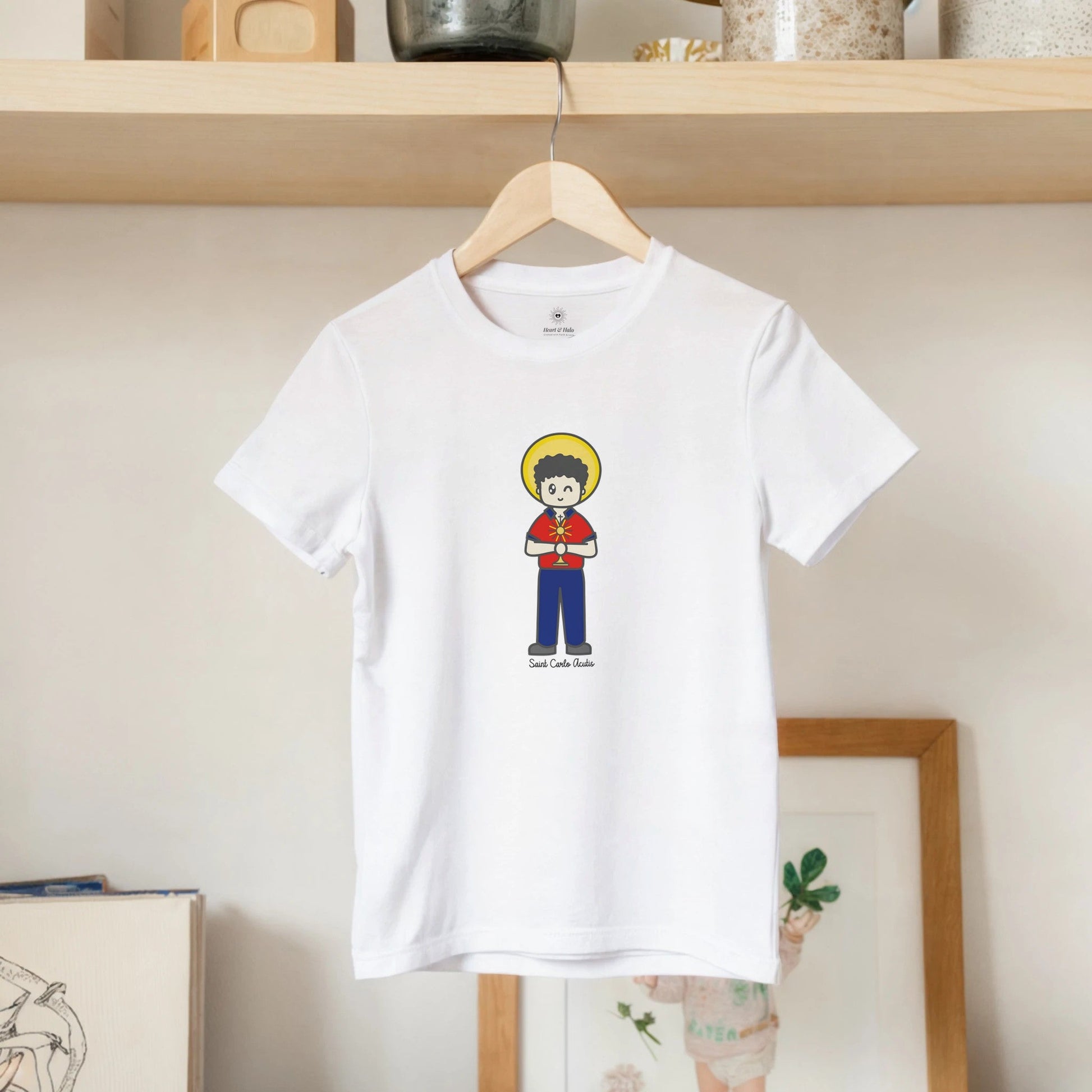 St Carlo Acutis Kids Cotton T-Shirt - Heart & Halo