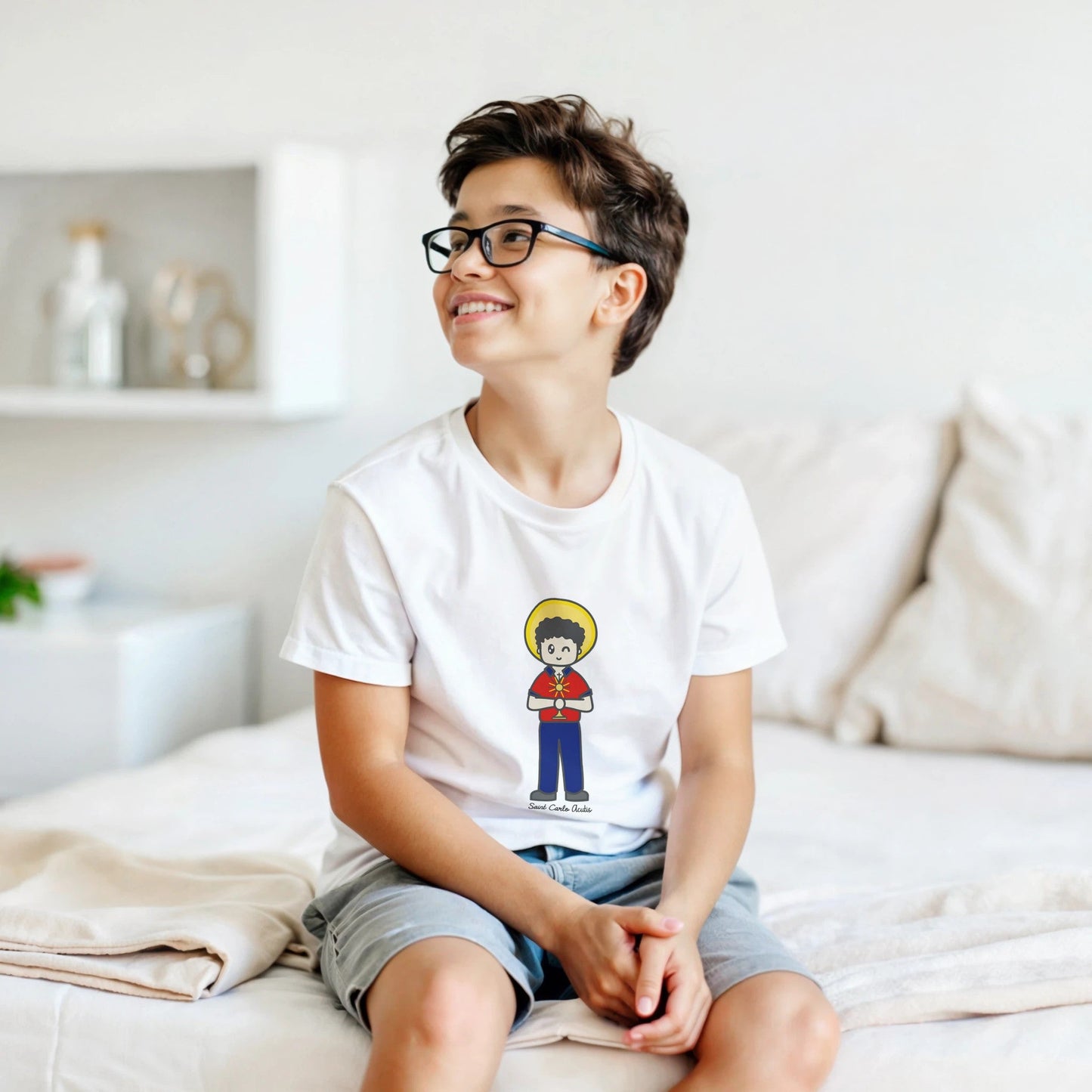 St Carlo Acutis Kids Cotton T-Shirt - Heart & Halo