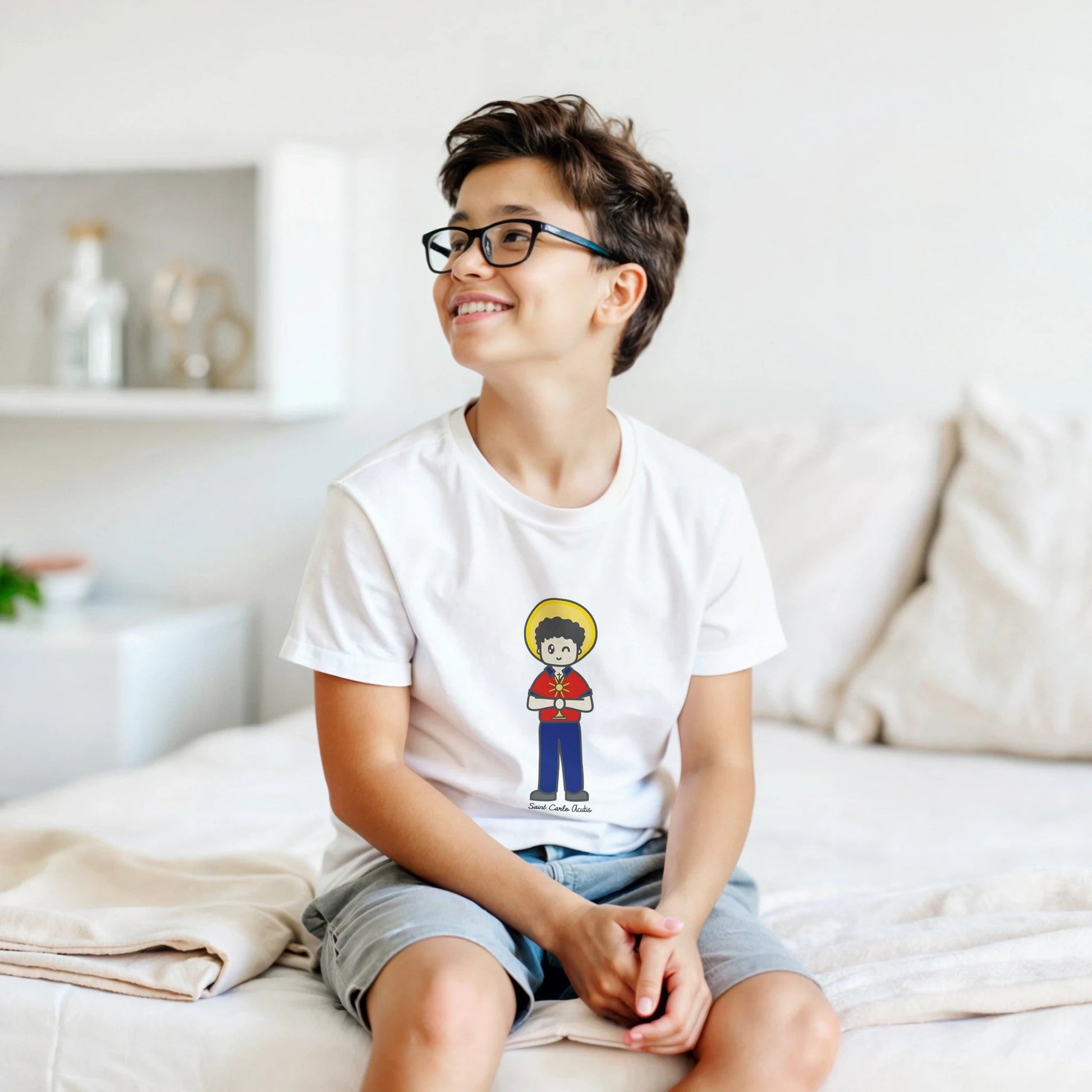 St Carlo Acutis Kids Cotton T-Shirt - Heart & Halo
