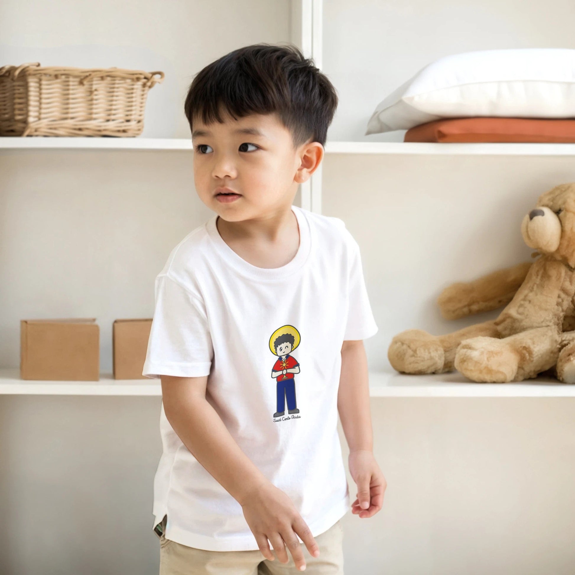 St Carlo Acutis Kids Cotton T-Shirt - Heart & Halo
