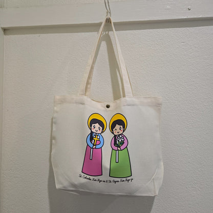 St Columba Kim Hyo - im & St Agnes Kim Hyo - ju Medium Tote Bag - Heart & Halo