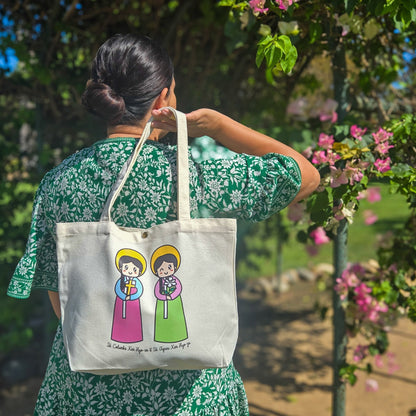 St Columba Kim Hyo - im & St Agnes Kim Hyo - ju Medium Tote Bag - Heart & Halo