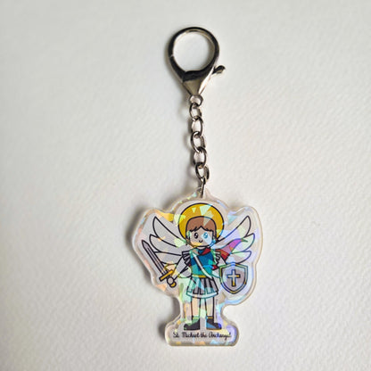 St. Michael the Archangel Acrylic Keychain | 2.75" Double - Sided Catholic Charm - Heart & Halo