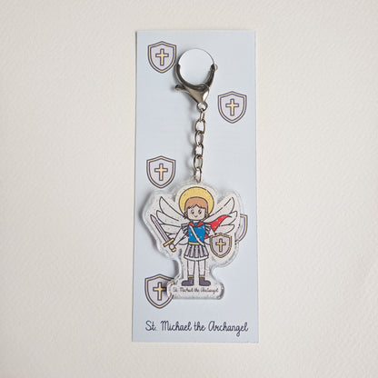 St. Michael the Archangel Acrylic Keychain | 2.75" Double - Sided Catholic Charm - Heart & Halo