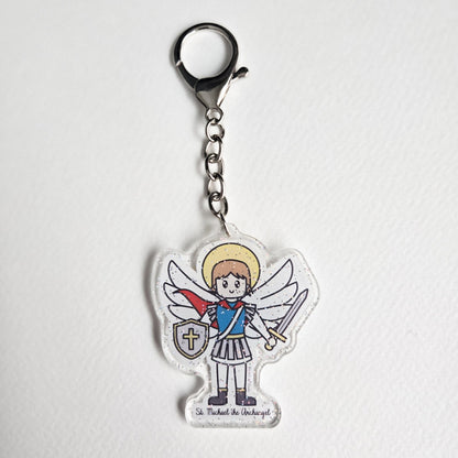 St. Michael the Archangel Acrylic Keychain | 2.75" Double - Sided Catholic Charm - Heart & Halo
