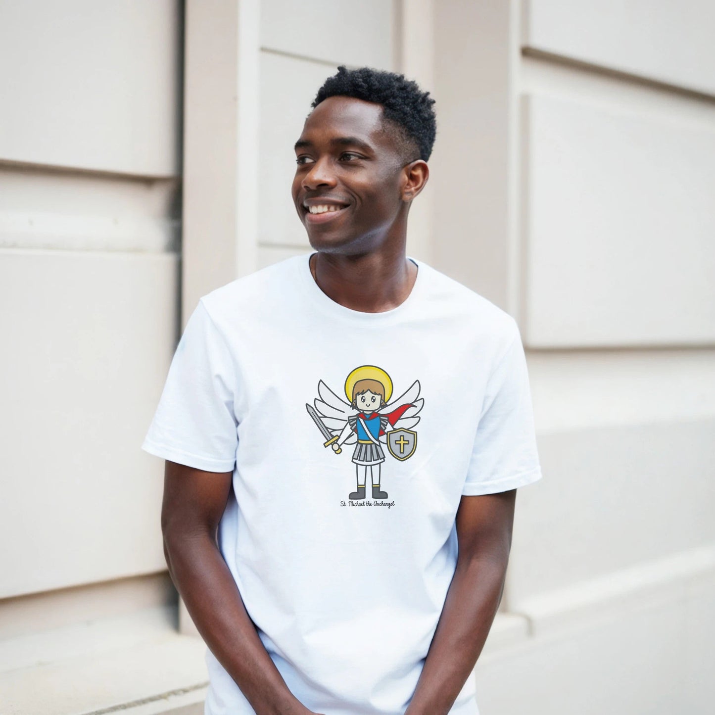 St. Michael the Archangel Adult Cotton Crewneck T-Shirt - Heart & Halo